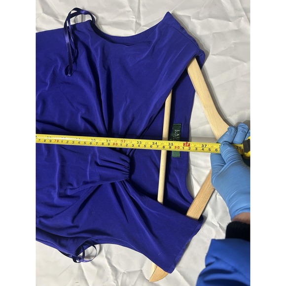 Lauren Ralph Lauren Blue Satin Wiggle Dress Sz 6 Ruched Sheath Cocktail Event - Picture 6 of 10